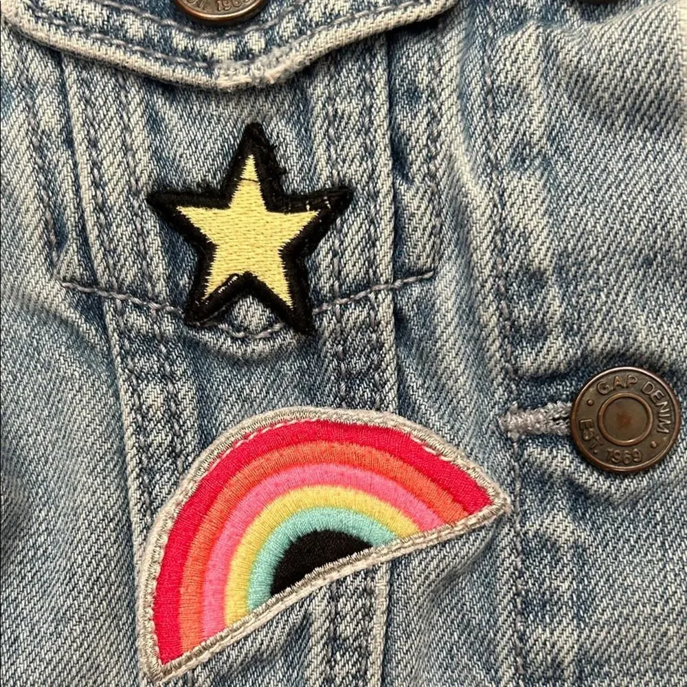 GAP Light Blue Kids Jean Jacket with Fun Patches, Size 18-24 Months